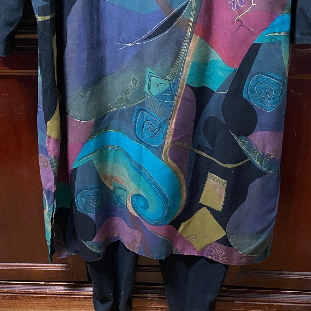 Vikki Vi vintage Black body suit and colorful long vest plus size 26 W - Picture 14 of 17
